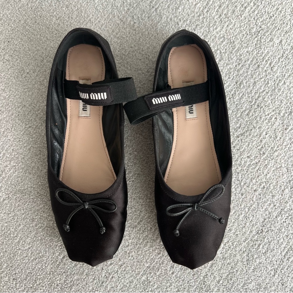 Miu Miu Black Satin Ballerina flats